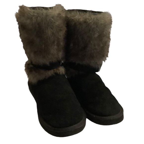 Genuine Suede Blend Winter Snow Ankle Boots MUFFY Women Size 6 Buckle Accent - Picture 2 of 7